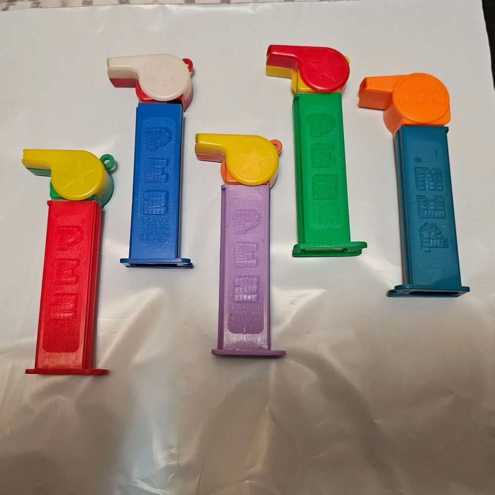 Vtg Pez Dispenser Coach Whistles Lot of 5 Multicolor Footed Feet